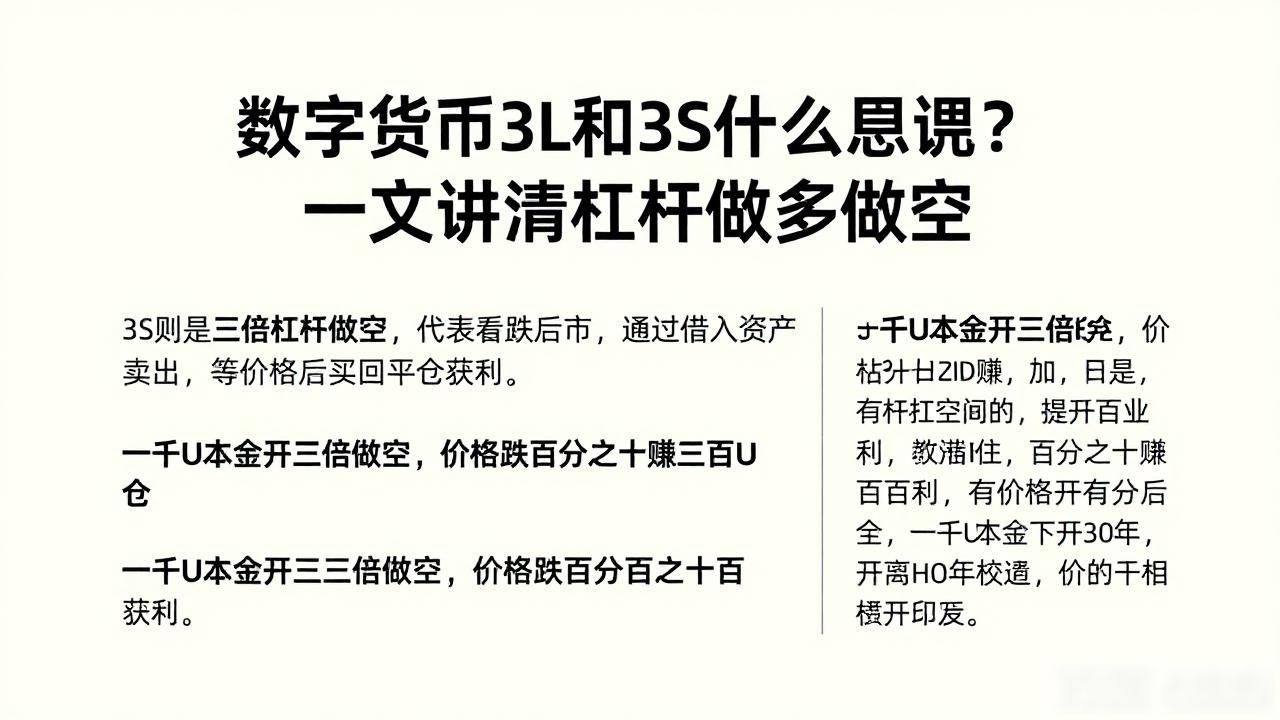 数字货币3l和3s什么意思？一文讲清杠杆做多做空