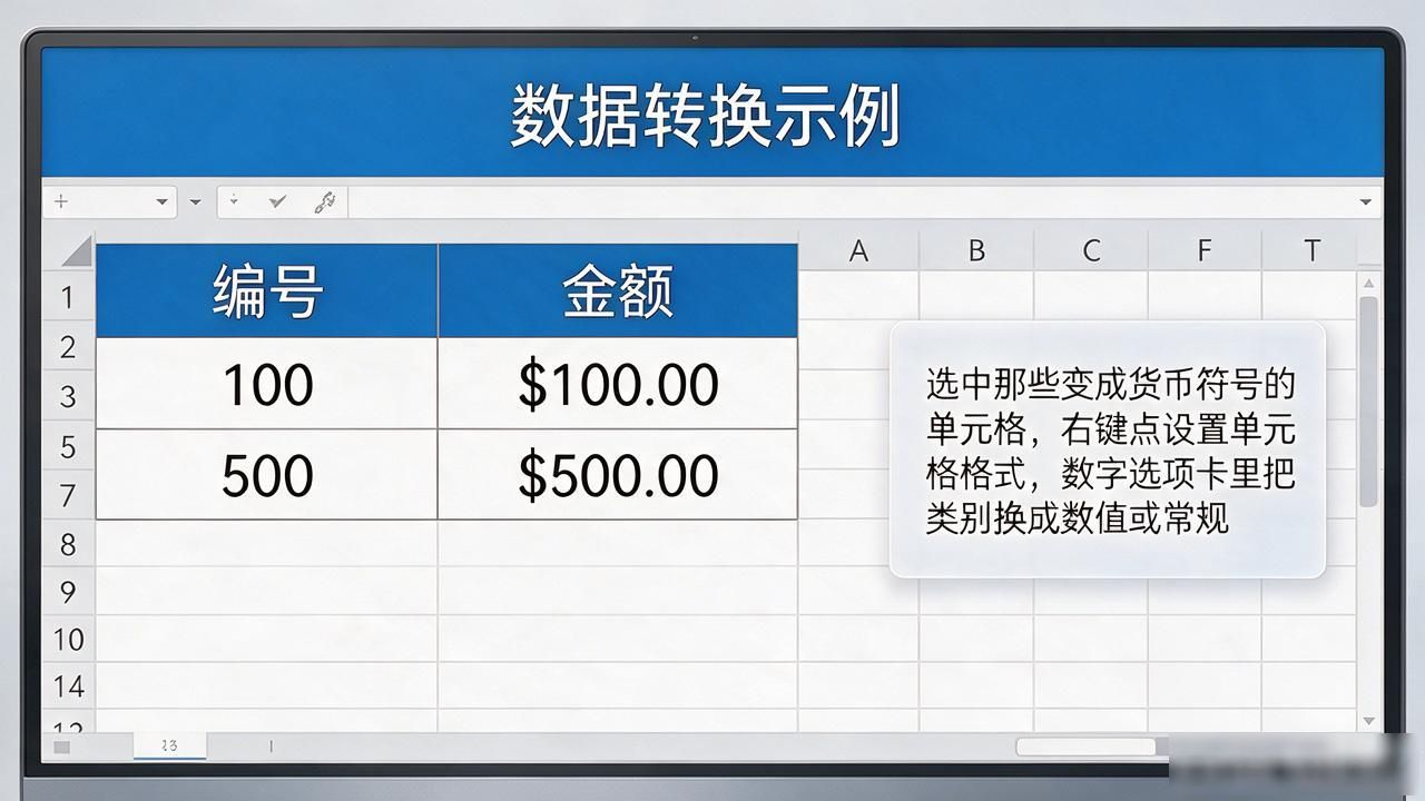 Excel里数字变成货币符号怎么办？改单元格格式两下就搞定