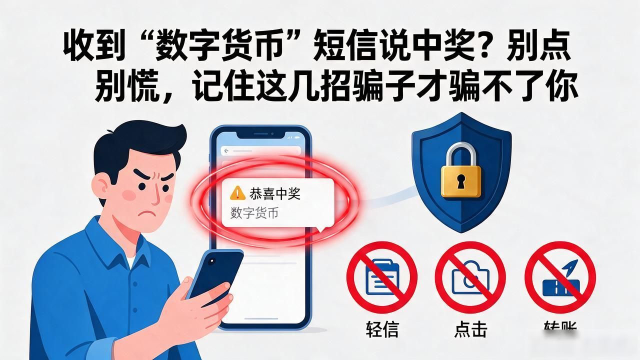 收到"数字货币"短信说中奖？别点别慌，记住这几招骗子才骗不了你
